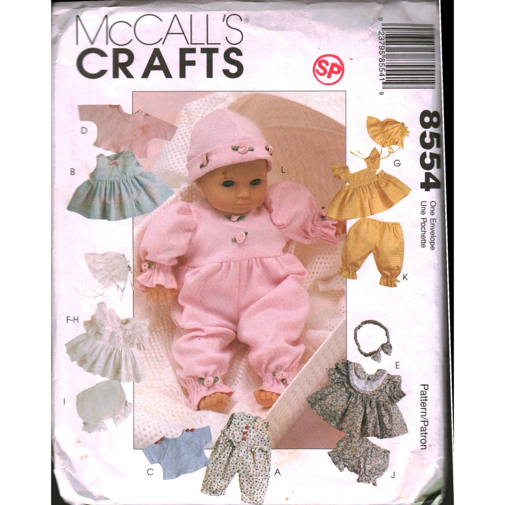 McCall's 8554 Crafts Doll Clothes Sewing Pattern Baby Dolls 8-16" Vintage 1996
